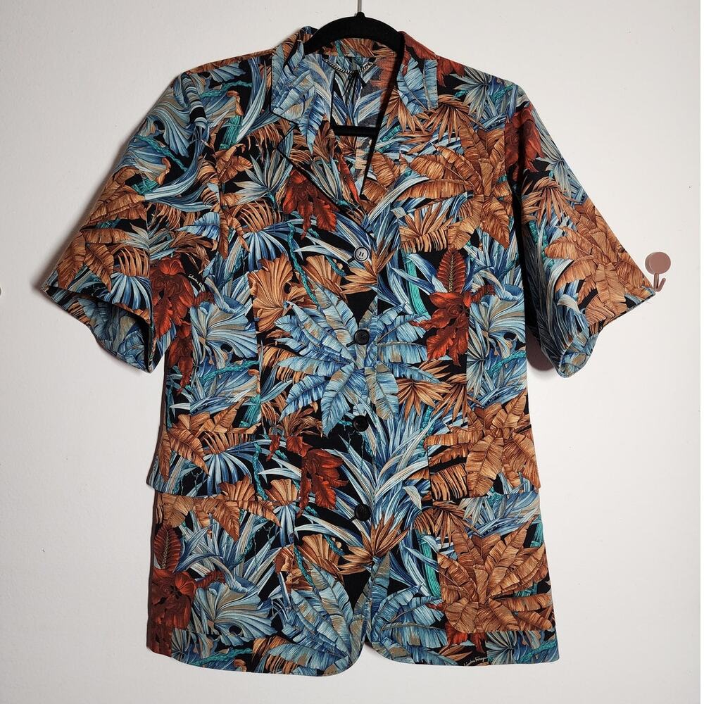 Salvatore Ferragamo Azure Floral Short Sleeve Mohair Blend Blazer Jacket Shirt - Picture 2 of 14